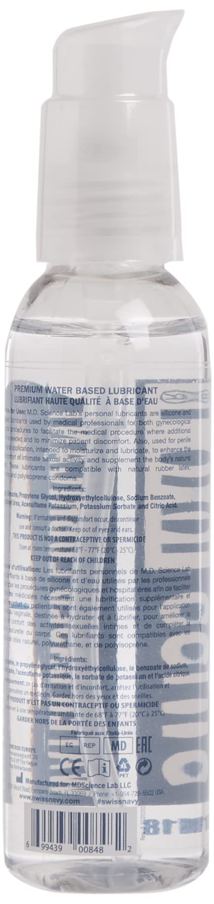 Swiss Navy Premium Water Based Lubricant, 2 oz, MD Science Lab