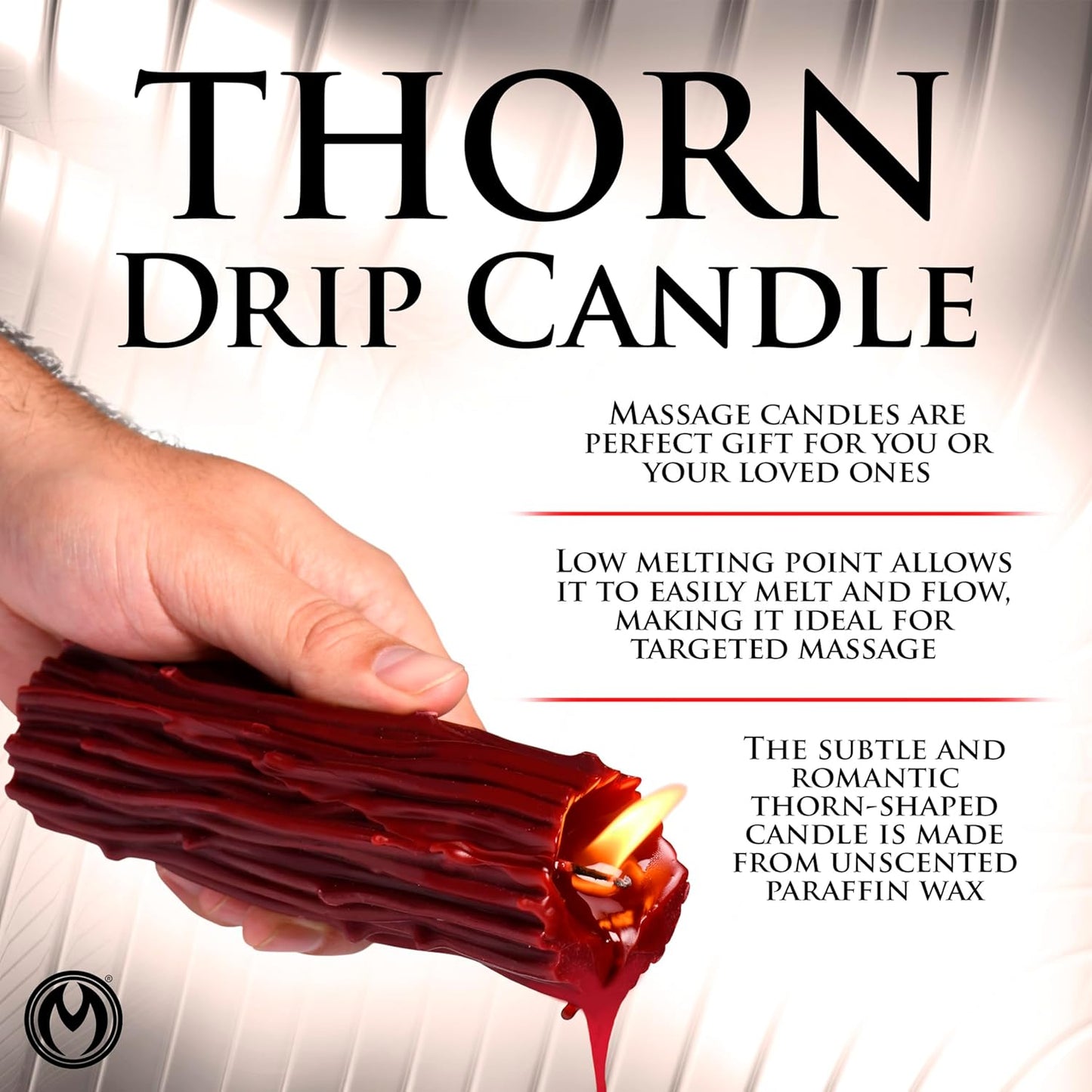 Thorn Drip Candle for Wellness and Relaxation & Romantic Candle Massage. Low Melting Point. Unscented Paraffin Body Wax. Perfect Spa Gift for Self-Care. 1 Piece, Red.