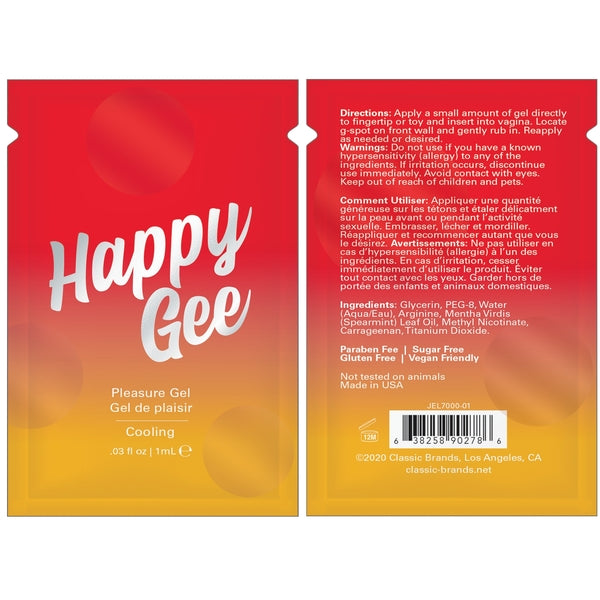 HAPPY GEE  COOLING PLEASURE GEL - FOIL - 0.03 fl oz | 1 mL